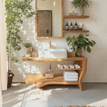 Rustic Wooden Vanity Space For Bathroom Use