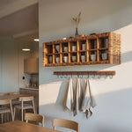 Modern Wooden Shelf With Hooks For Small Kitchen Design