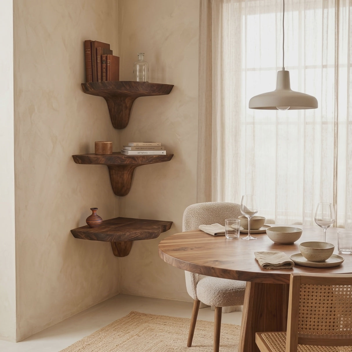 Mid Century Wooden Live Edge Mushroom Shelf For Living Room Decor