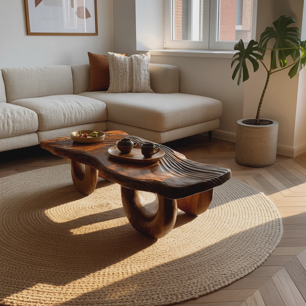 Mid Century Wooden Live Edge Coffee Table For Living Room