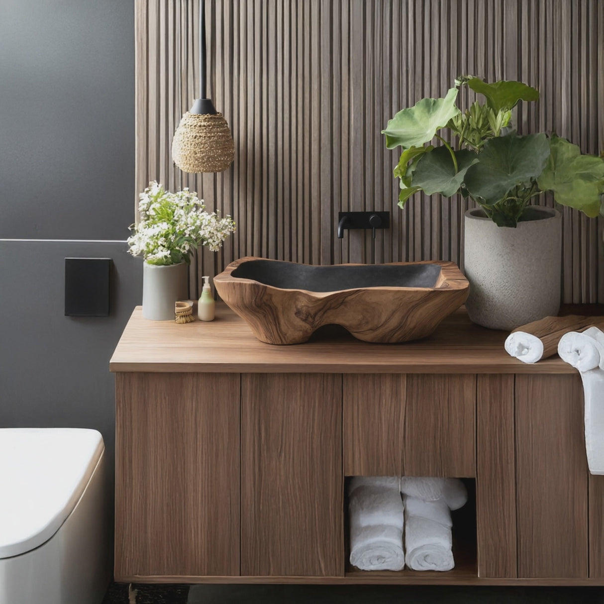 Mid Century Rustic Wooden Vessel Sink For Bathroom Ideas