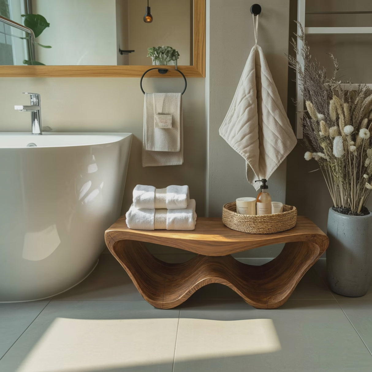 Organic Shower Bench With Storage For Bathroom