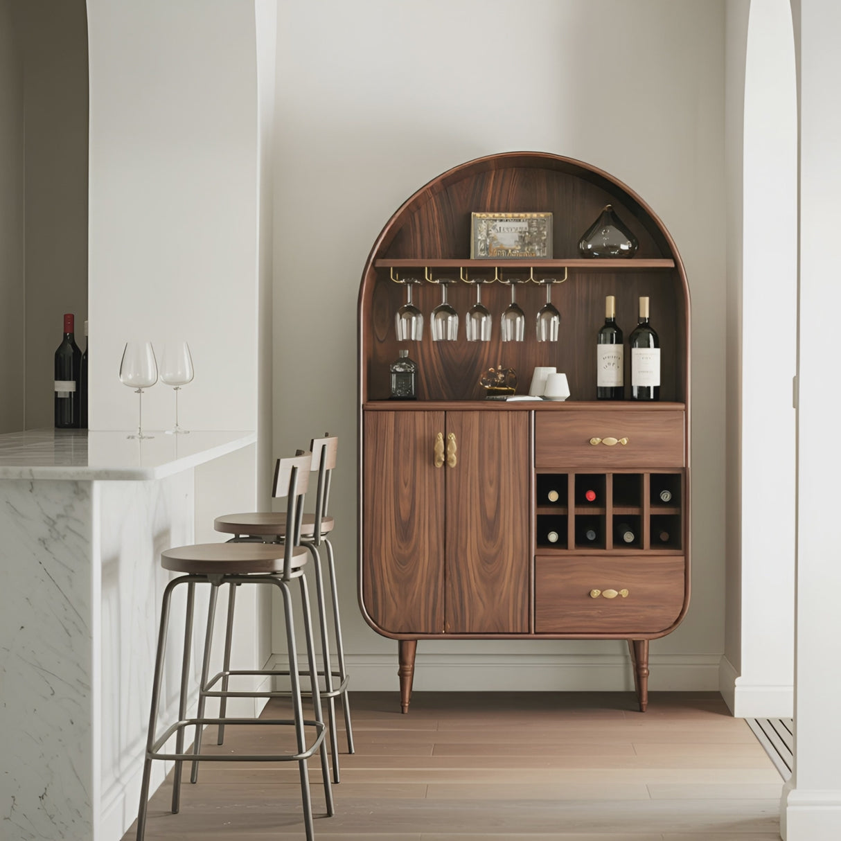 Arched Wine Cabinet With Storage For Dining Room