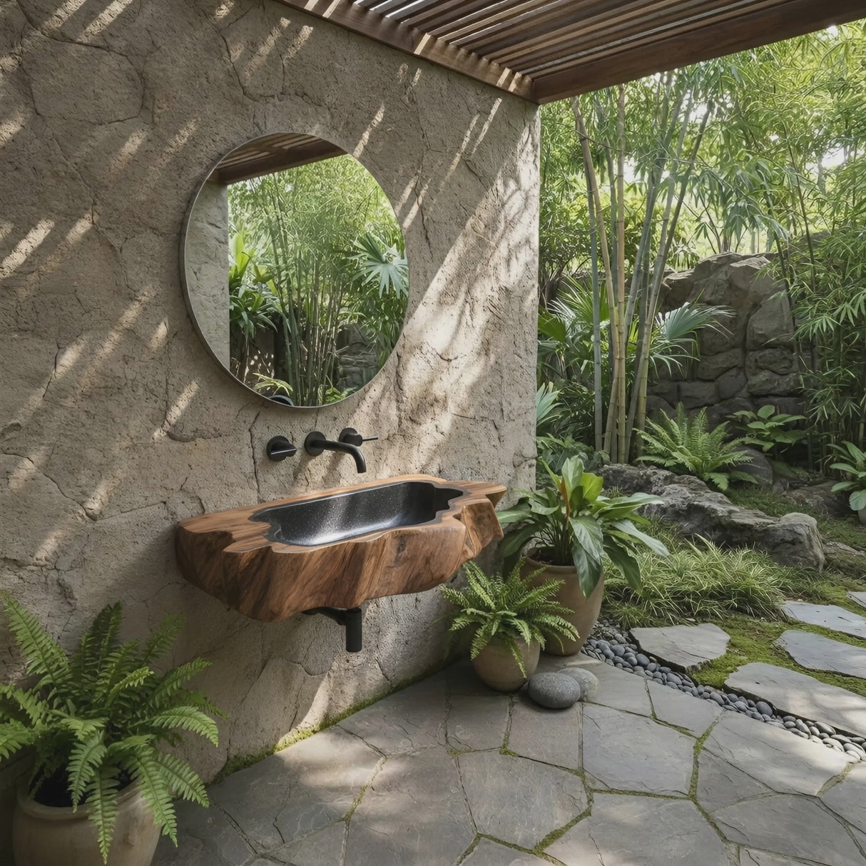 Handcrafted Wooden Wall Mounted Bathroom Sink For Natural Decor