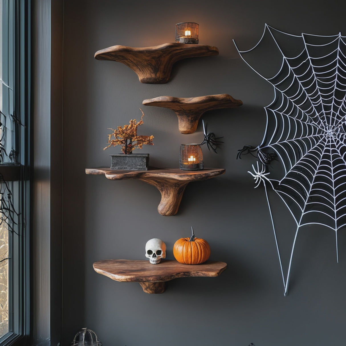 Farmhouse Wooden Mushroom Shelf For Halloween Party Decoration