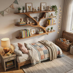Industrial Floating Wooden Shelving Unit For Bedroom Organizer