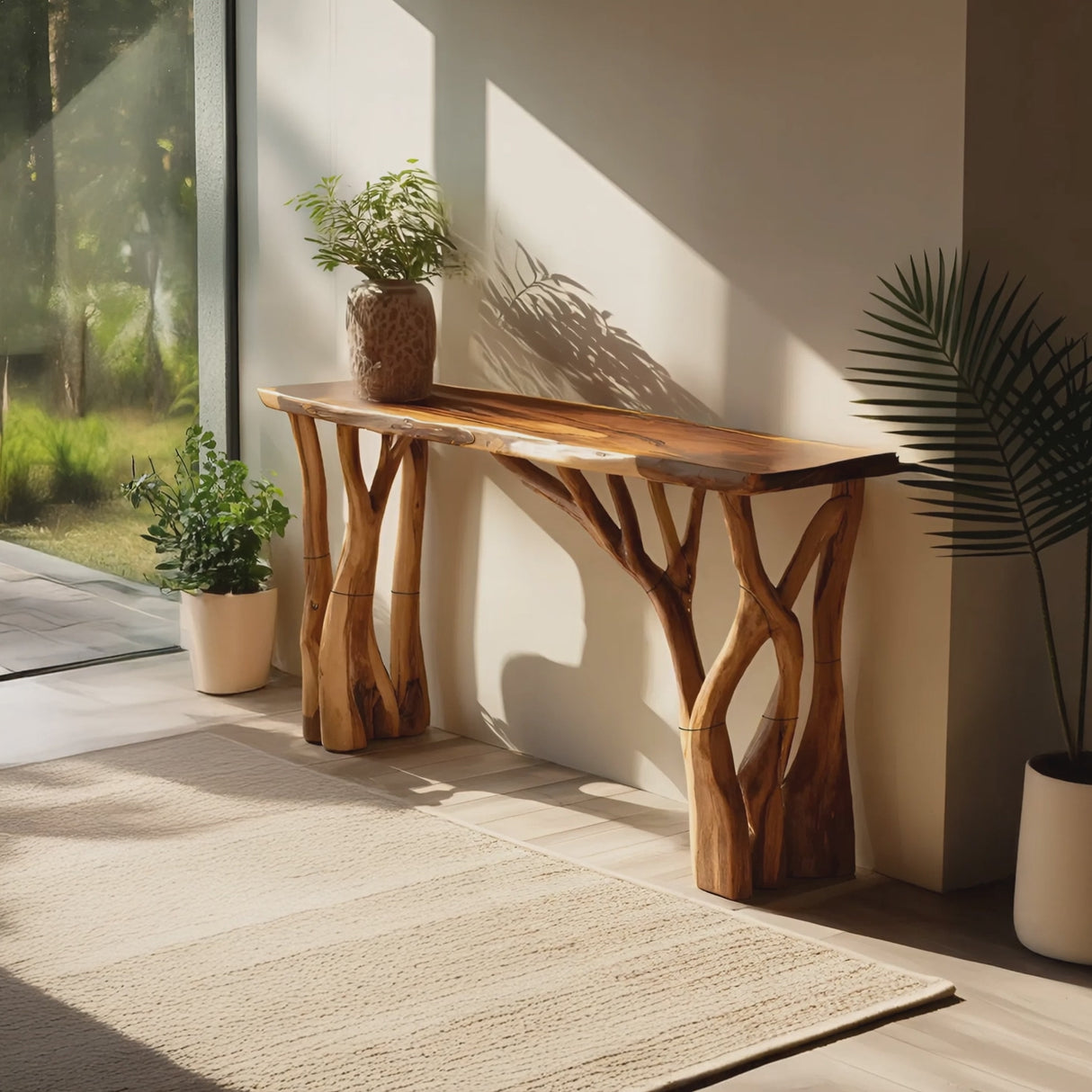 Modern Wooden Live Edge Console Table For Living Room Decoration