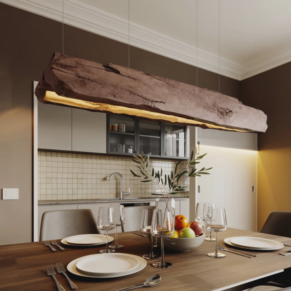 Rustic Log Beam Pendant Lighting For Kitchen Island
