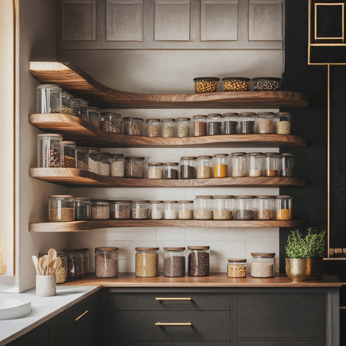 Rustic Style Kitchen Cabinet With Handmade Spice Storage