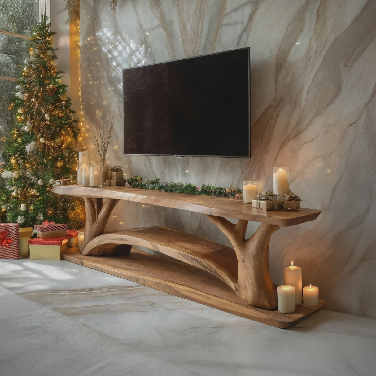 Farmhouse Solid Wood TV Console For Christmas Furniture Design