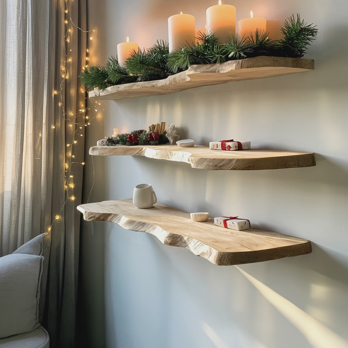 Farmhouse Solid Wood Floating Shelf For Christmas Bedroom Wall Decor