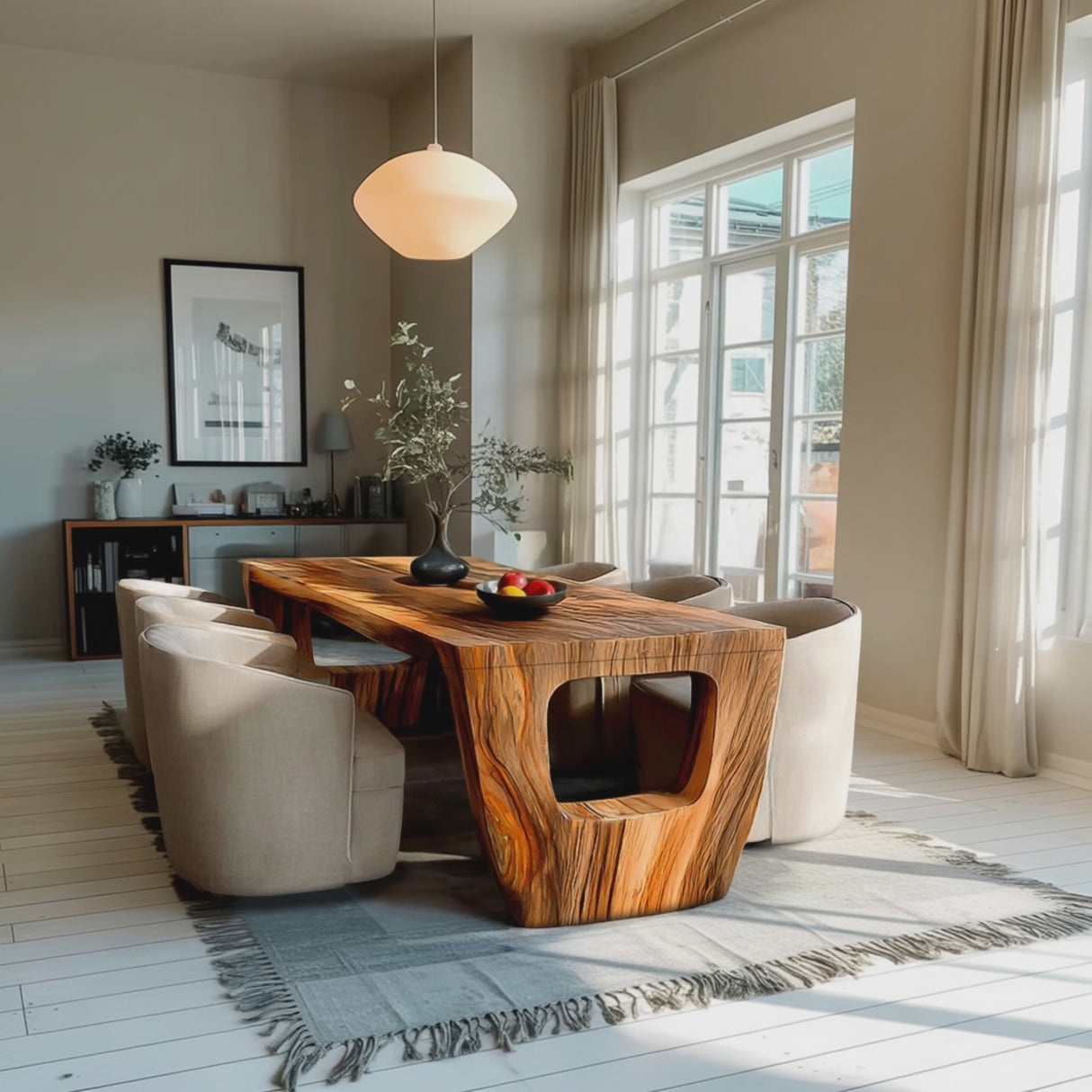 Rustic Dining Table With Artistic Base Design For Kitchen