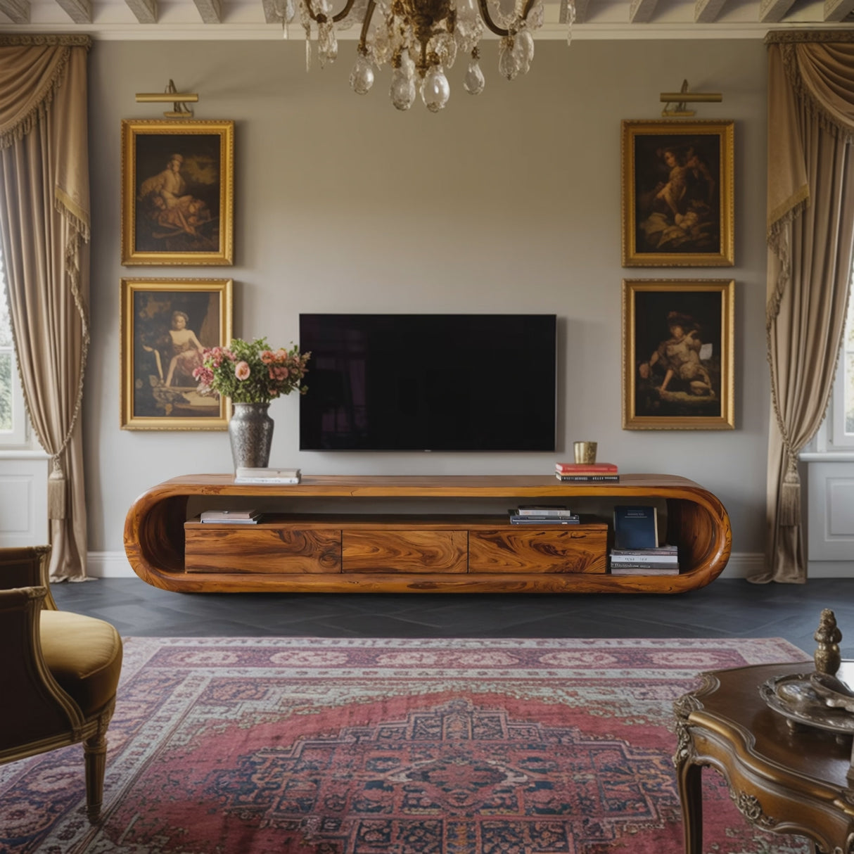 Luxury TV Cabinet With Built In Drawer Storage For Living