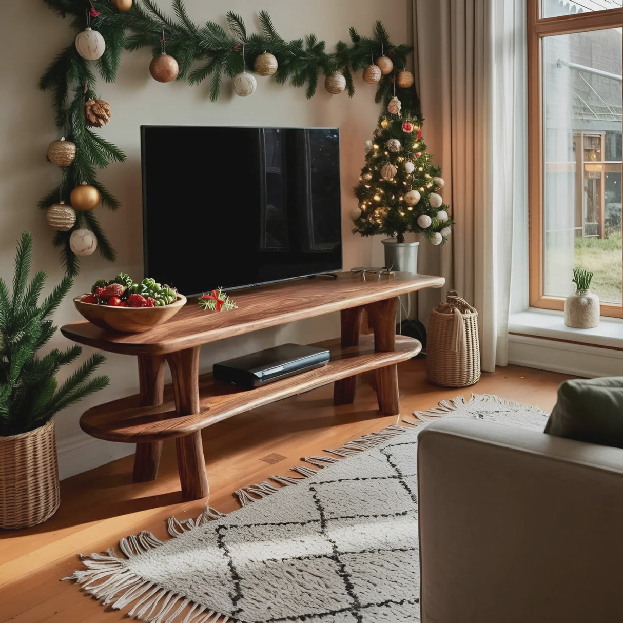 Farmhouse Solid Wood TV Console For Holiday Entryway Design