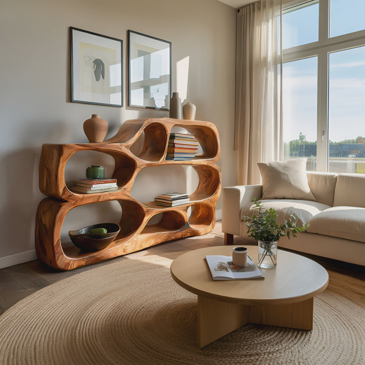 Artistic Curved Bookshelf For Living Room Styling