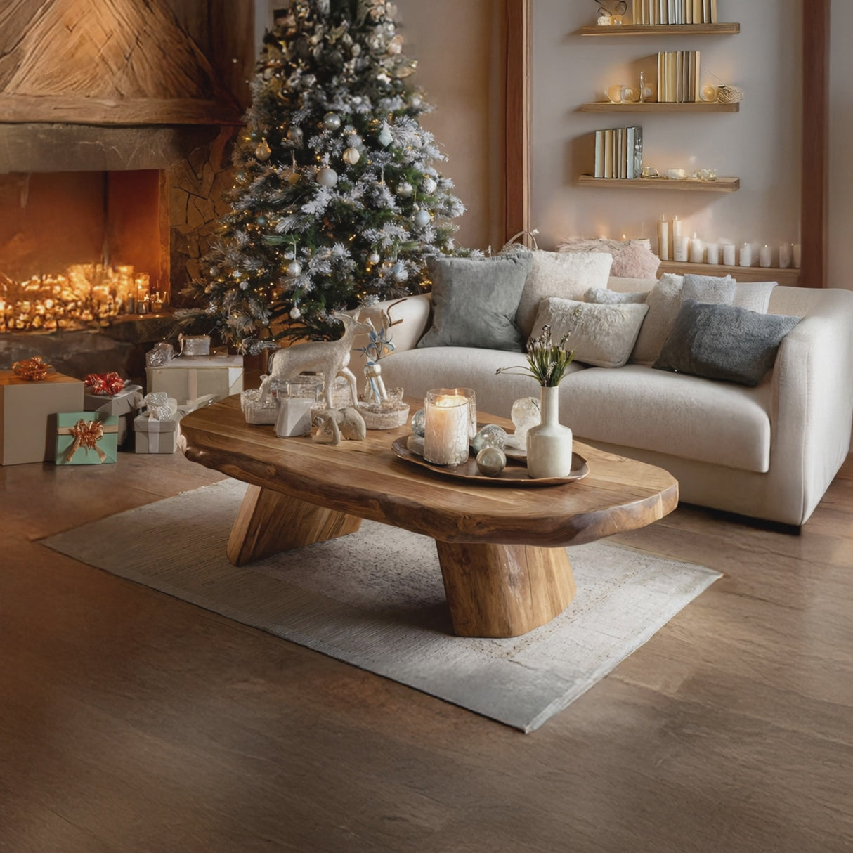Modern Farmhouse Solid Wood Coffee Table For Holiday Entryway