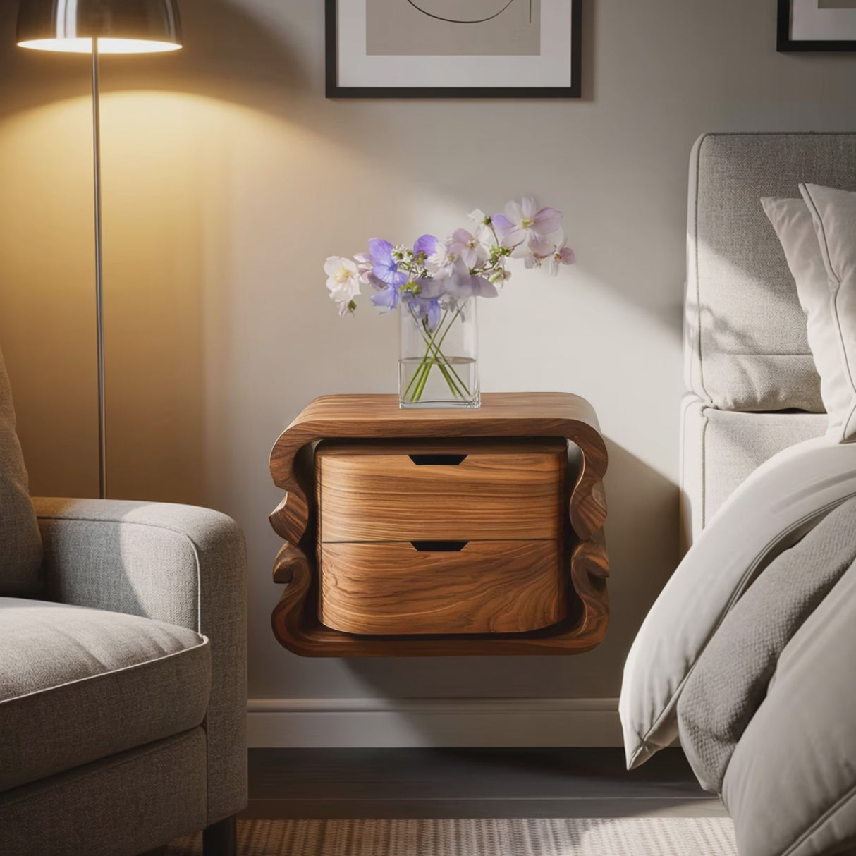 Sculptural Floating Nightstand For Modern Bedroom