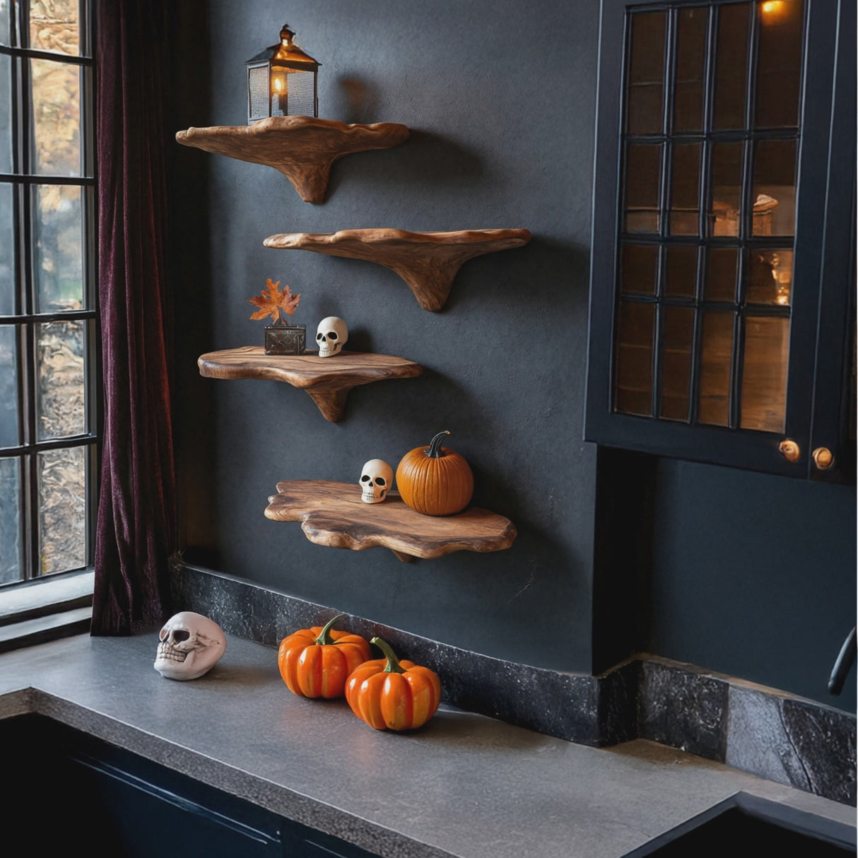 Modern Live Edge Mushroom Shelf For Halloween Entryway Design