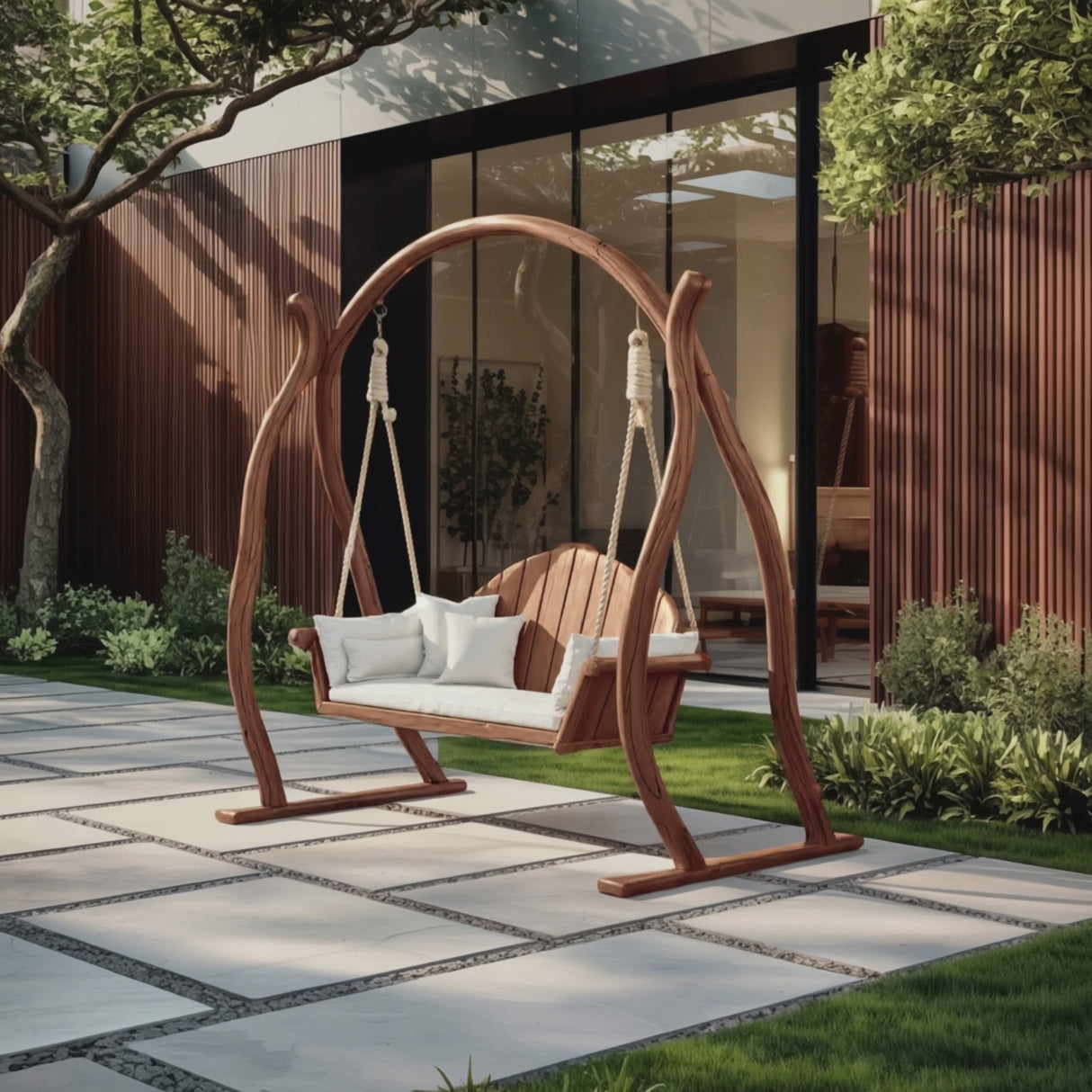 Curved Frame Garden Swing Bench For Outdoor Relaxation