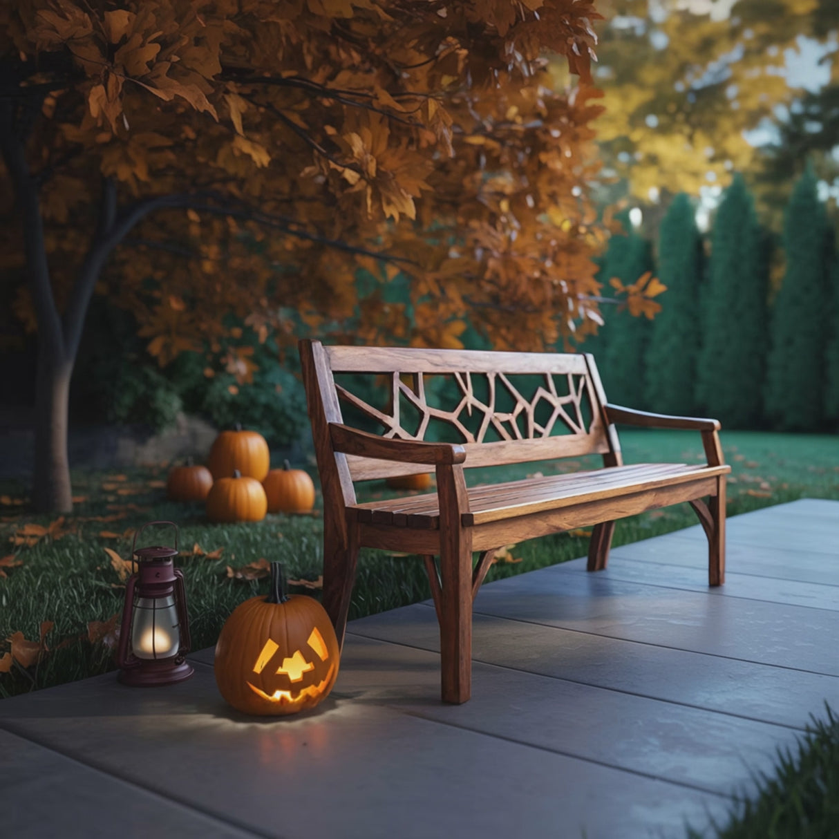 Rustic Solid Wood Halloween Bench For Spooky Outdoor Home Decor