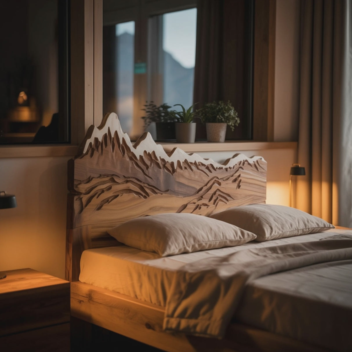 Rustic Style Mountain Carved Headboard Wall Art Bedroom
