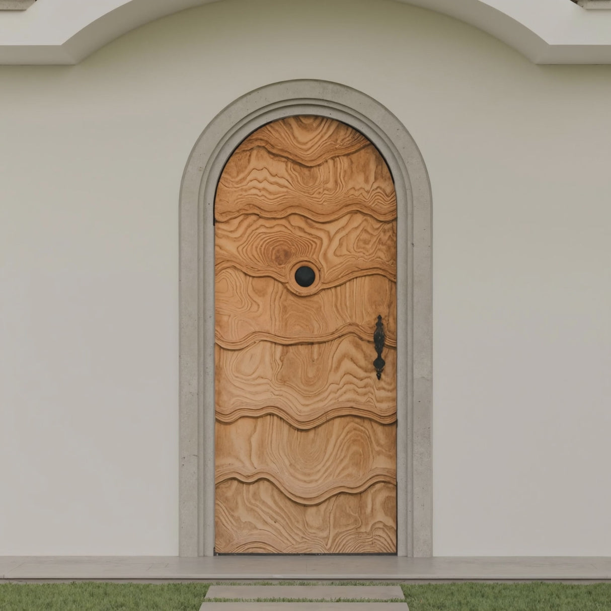Artistic Arched Front Door With Carved Wave For Villa Or Architecture