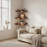 Handcrafted Wooden Live Edge Corner Shelf For Furniture Decor