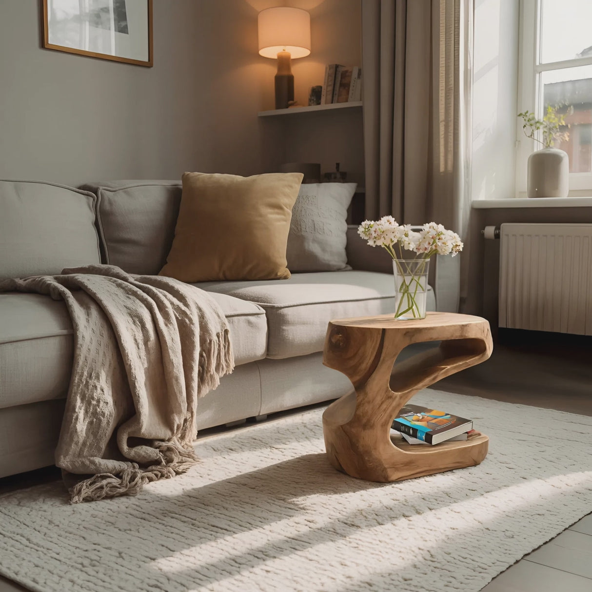 Artistic Side Table With Storage Shelf For Living Room