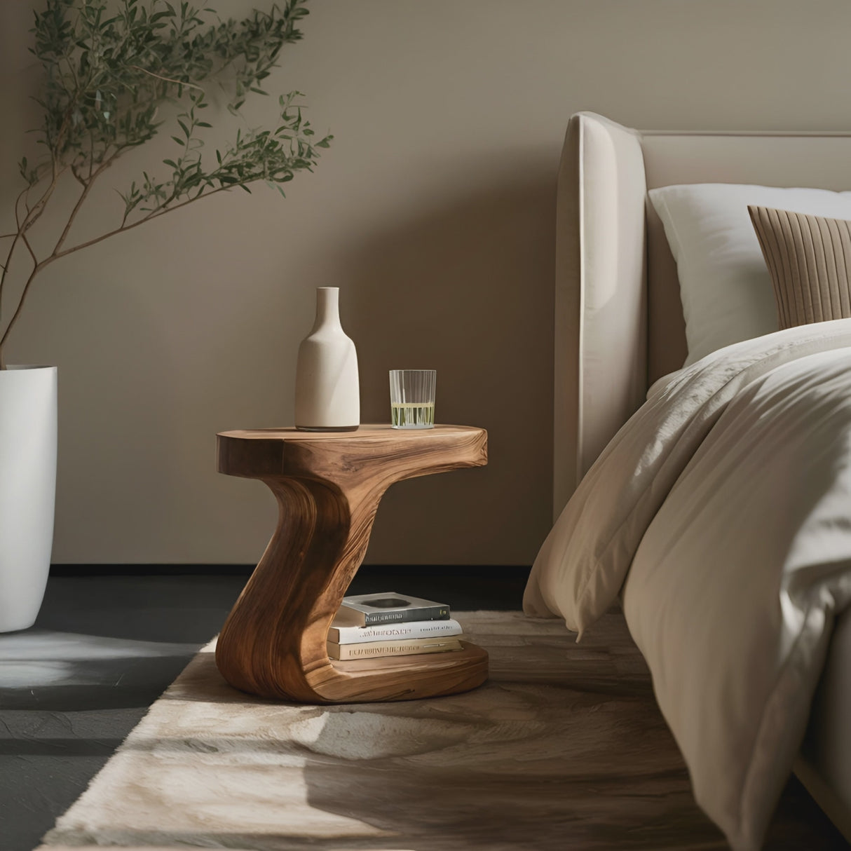 Minimalist Organic Shaped Nightstand For Bedroom