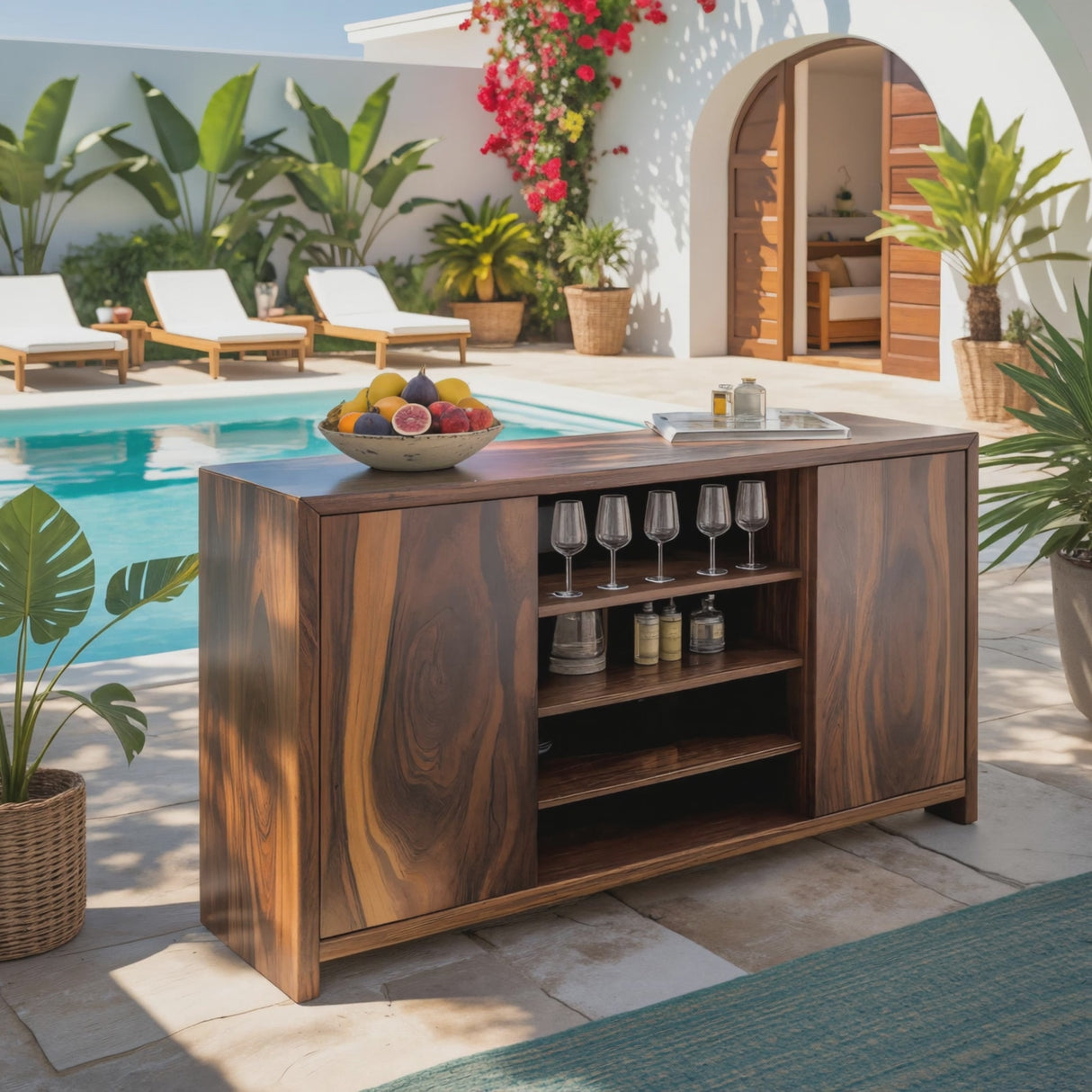 Modern Outdoor Bar Cabinet With Wine Storage For Patio