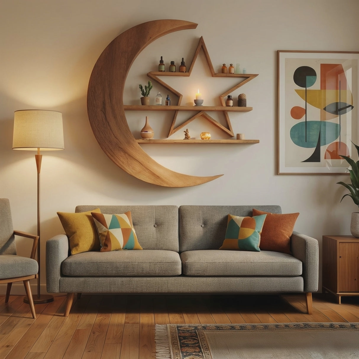 Modern Celestial Wall Shelf For Living Room Accent