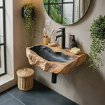 Rustic Mid Century Wood Wash Basin For Furniture Decor