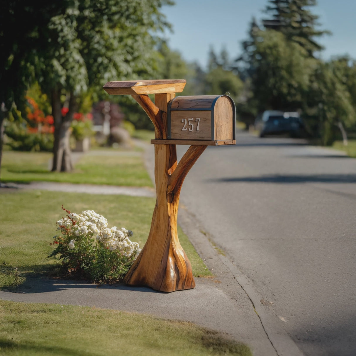 Modern Wooden Sculpture Mailbox For Garden Patio Furniture Design