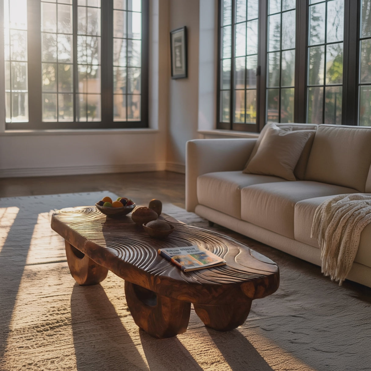 Mid Century Irregular Wooden Coffee Table For Living Room Decor