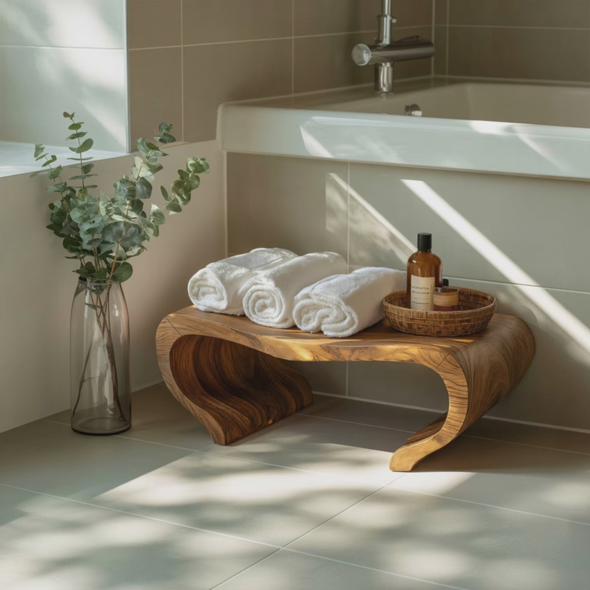 Modern Organic Shower Bench For Spa Decor Or Bathroom