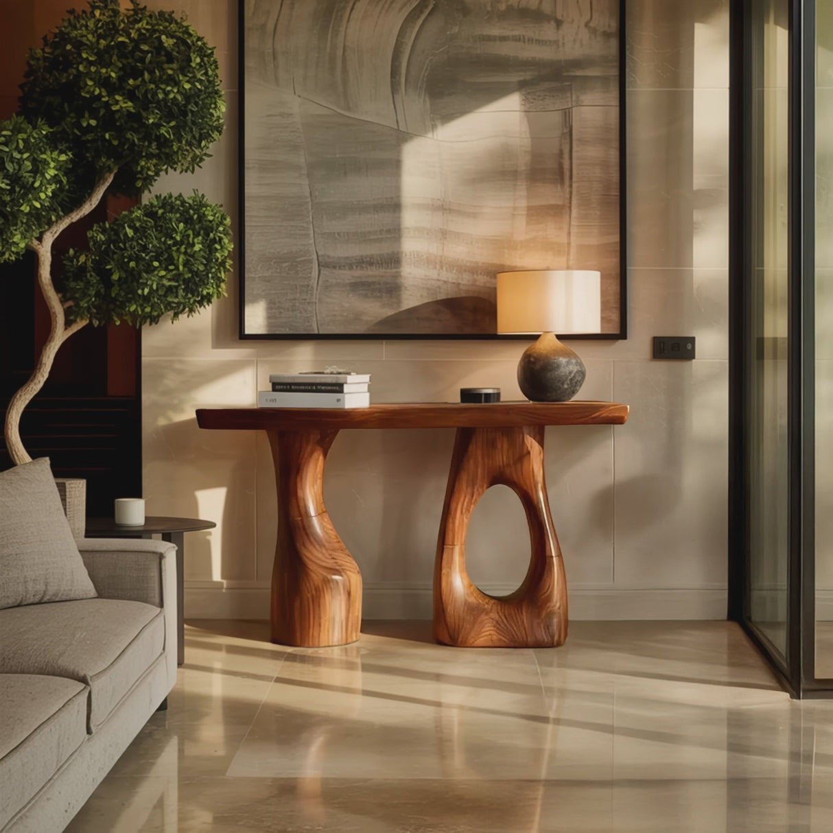Handcrafted Live Edge Console Table Artistic Wood For Entryway Design