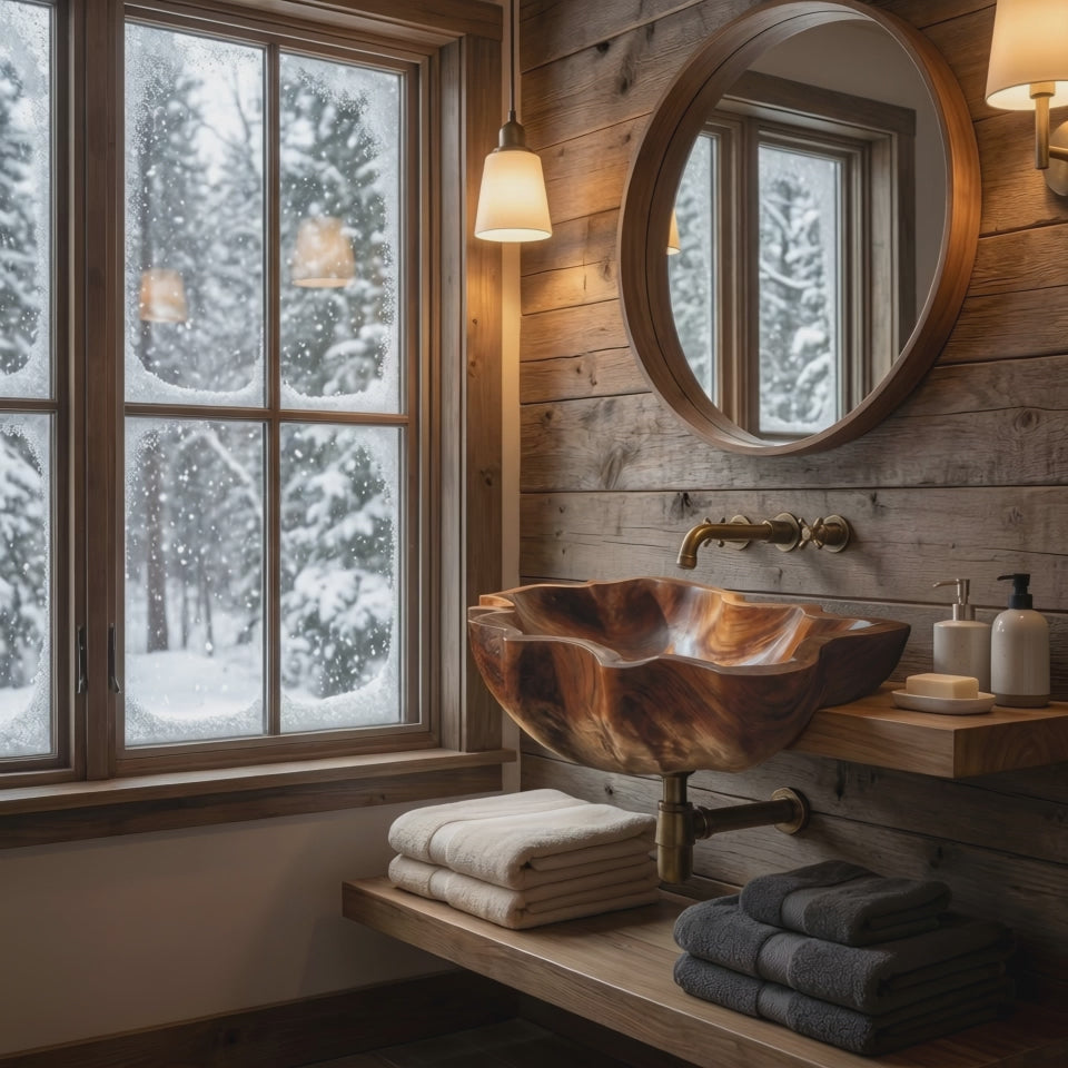 Mid Century Live Edge Wood Basin For Sophisticated Bathroom Furniture