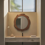 Artistic Round Wall Mirror With Carved Frame For Bathroom And Entryway
