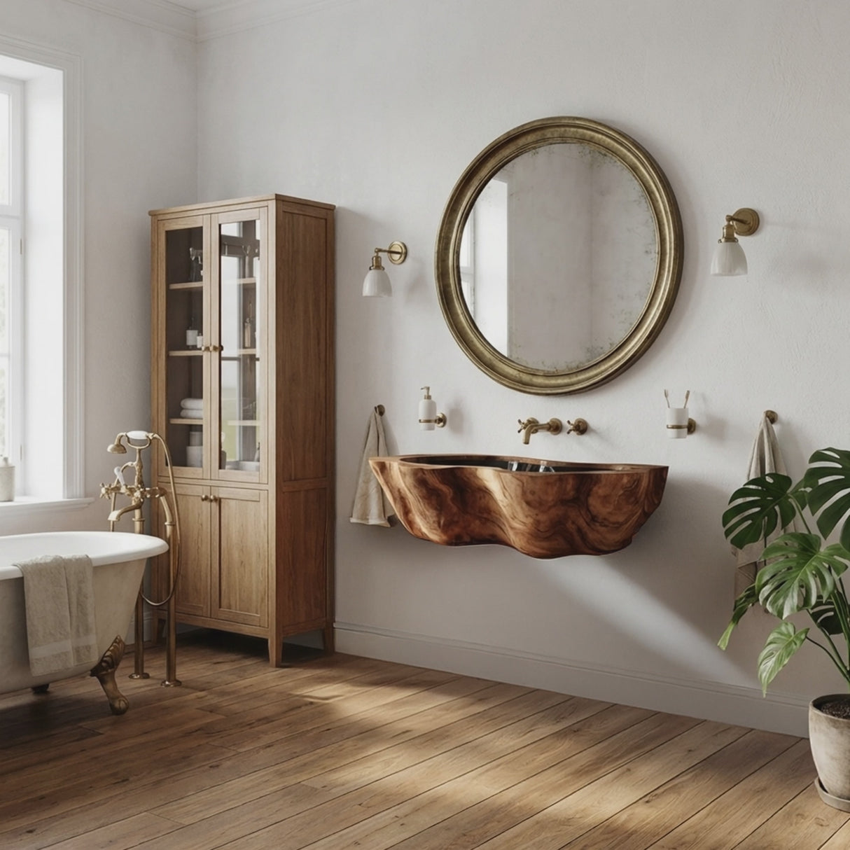 Farmhouse Live Edge Wood Vanity Sink For Natural Furniture Decor