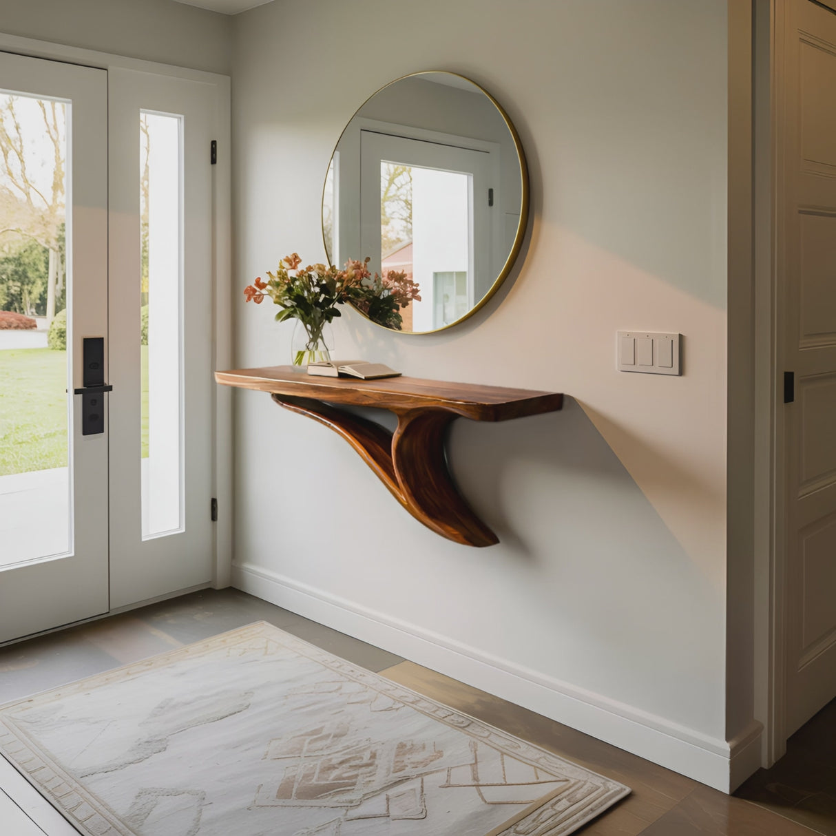 Modern Sculptural Wood Floating Shelf For Entryway Decor