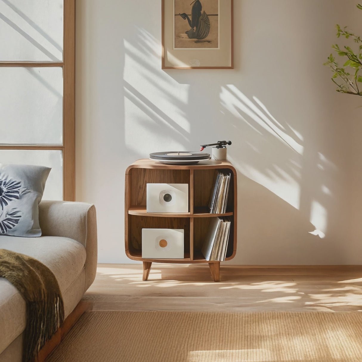 Mid Century Record Stand With Storage For Livingroom
