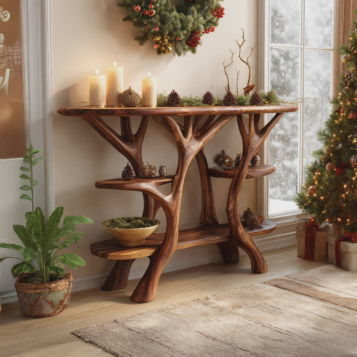 Rustic Solid Wood Console Table For Holiday Living Room Decor