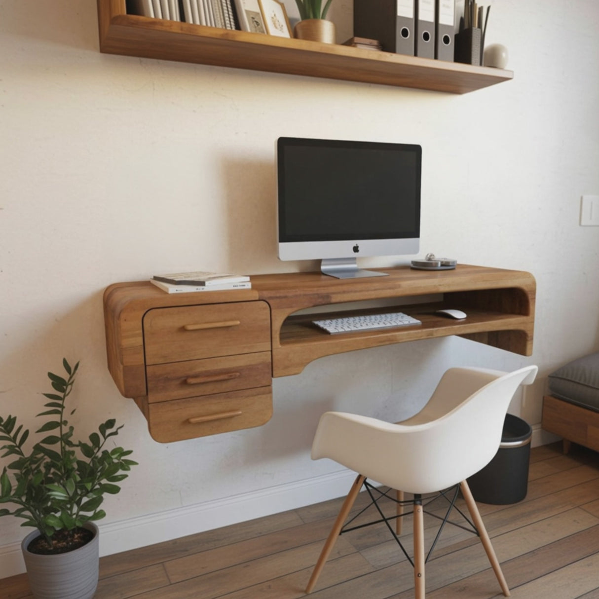 Minimalist Wall Mounted Desk With Drawers Floating Workstation For Bedroom And Office