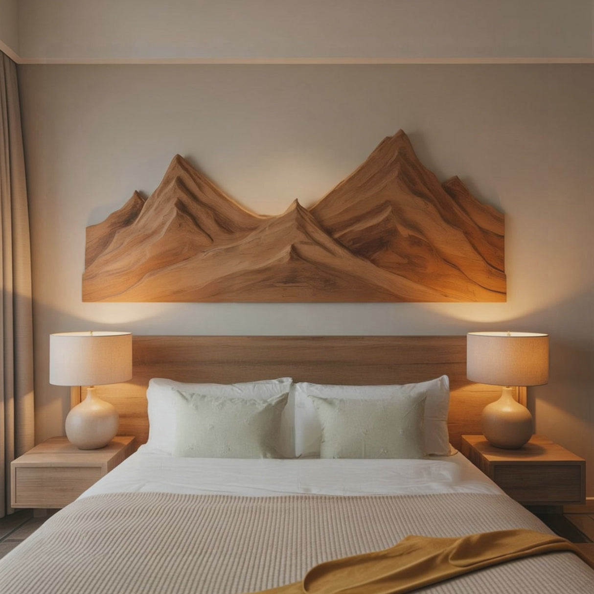 Rustic Mountain Wall Art Triptych Carving For Bedroom And Living Room