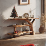 Modern Wooden Live Edge Console Table For Holiday Living Room Xmas Accent