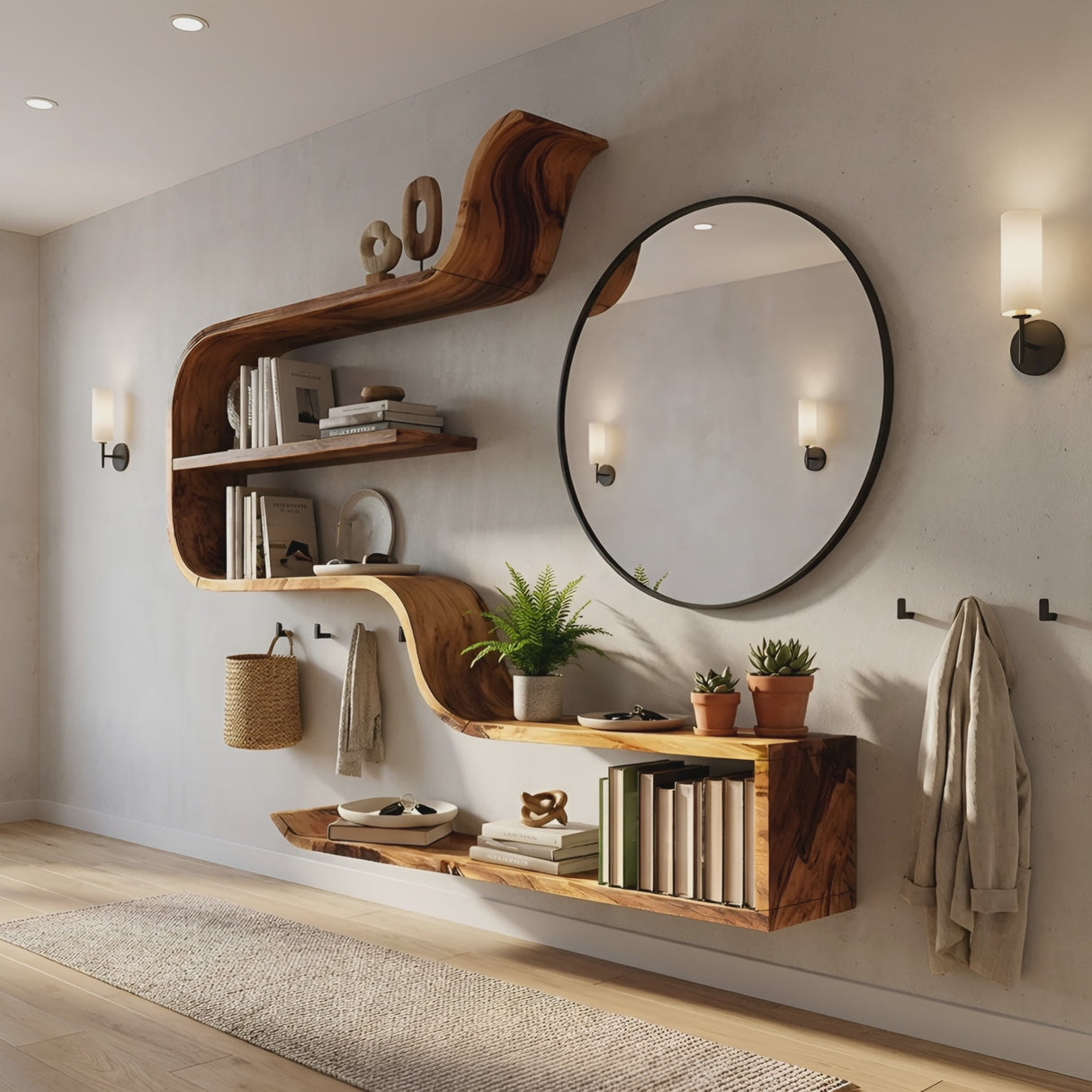 Handcrafted Wooden Entryway Organizer Shelf For Hallway Storage