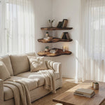 Farmhouse Solid Wood Corner Shelf For Bedroom Decor And Storage