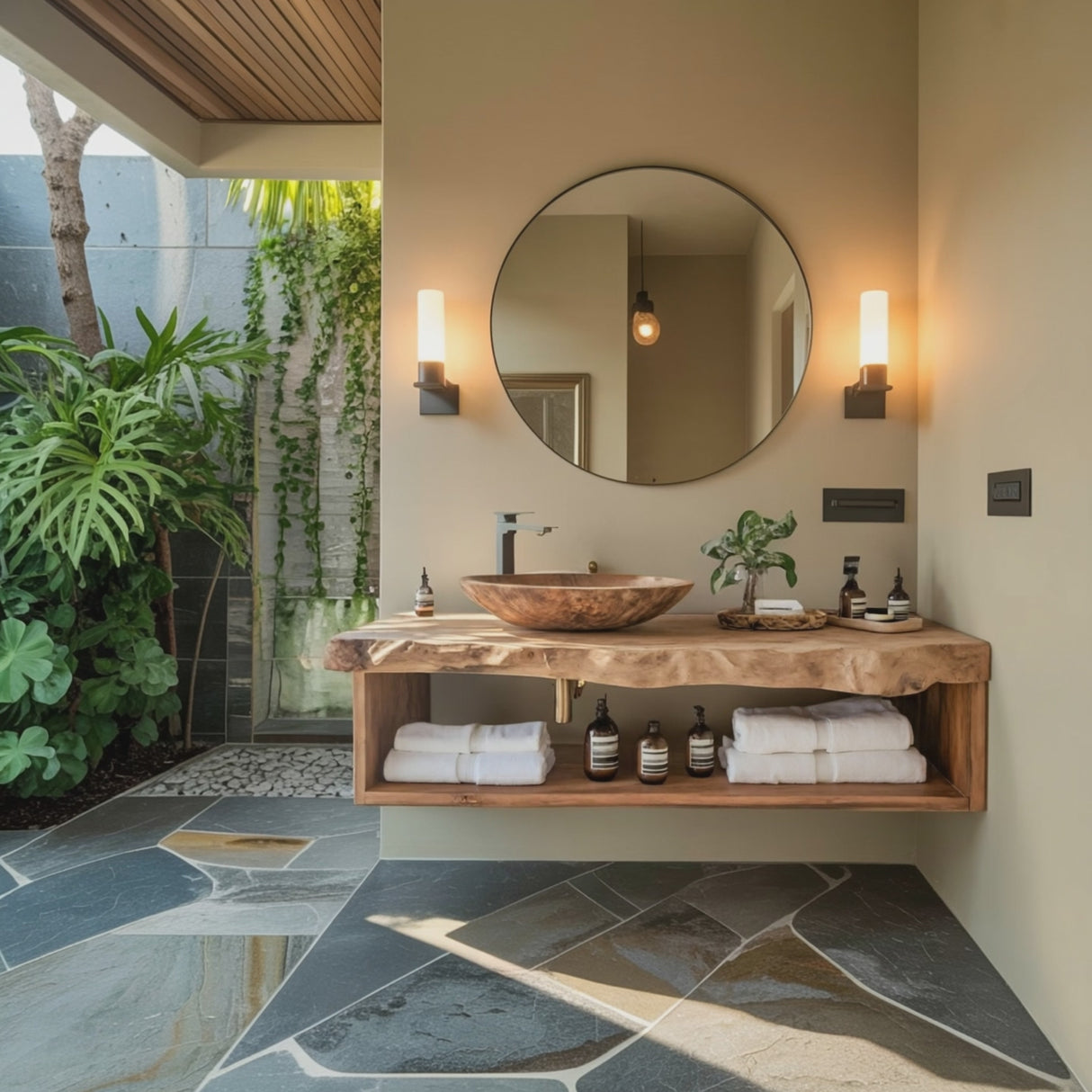 Rustic Solid Wood Vanity For Cozy Bathroom Furniture Decor
