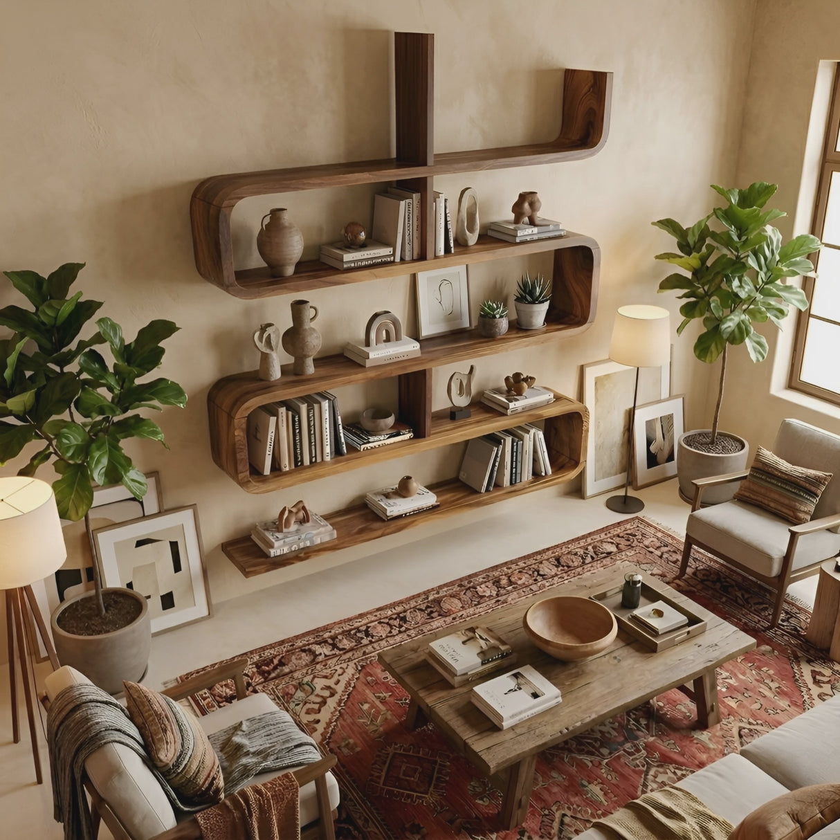 Modern Natural Wood Display Shelf For Living Room Wall Decor