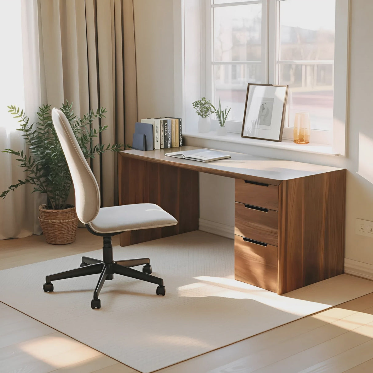 Modern Minimal Desk With Drawers For Home Office
